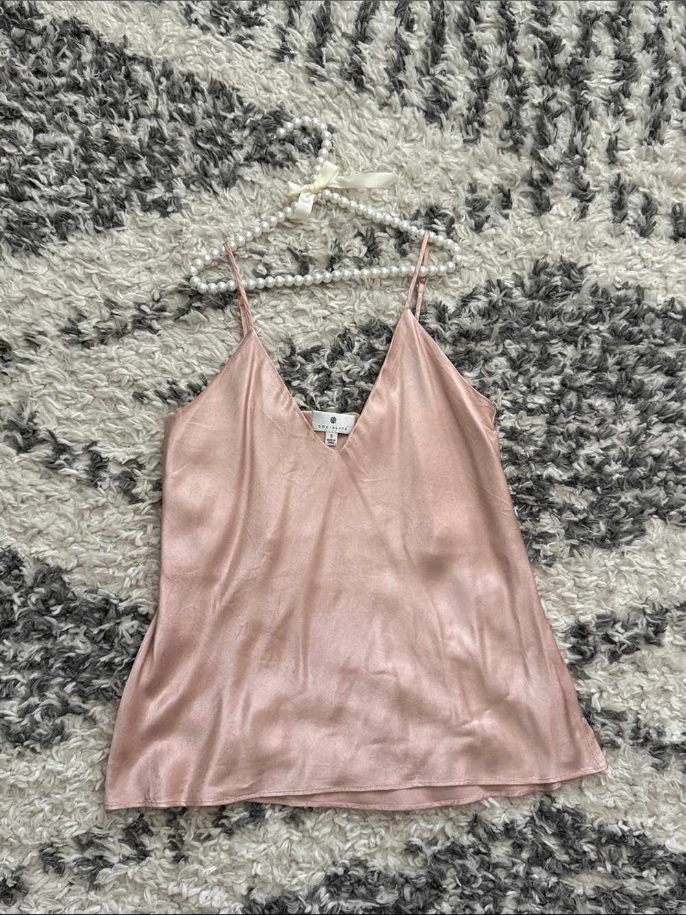 Socialite Satin V-Neck Cami Tank - Blush Pink